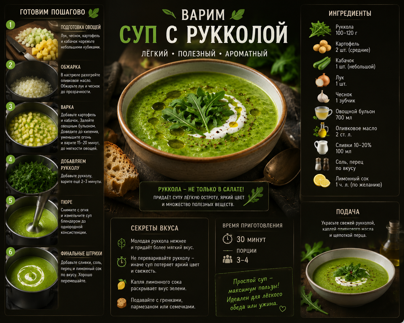 рецепт супа с рукколой