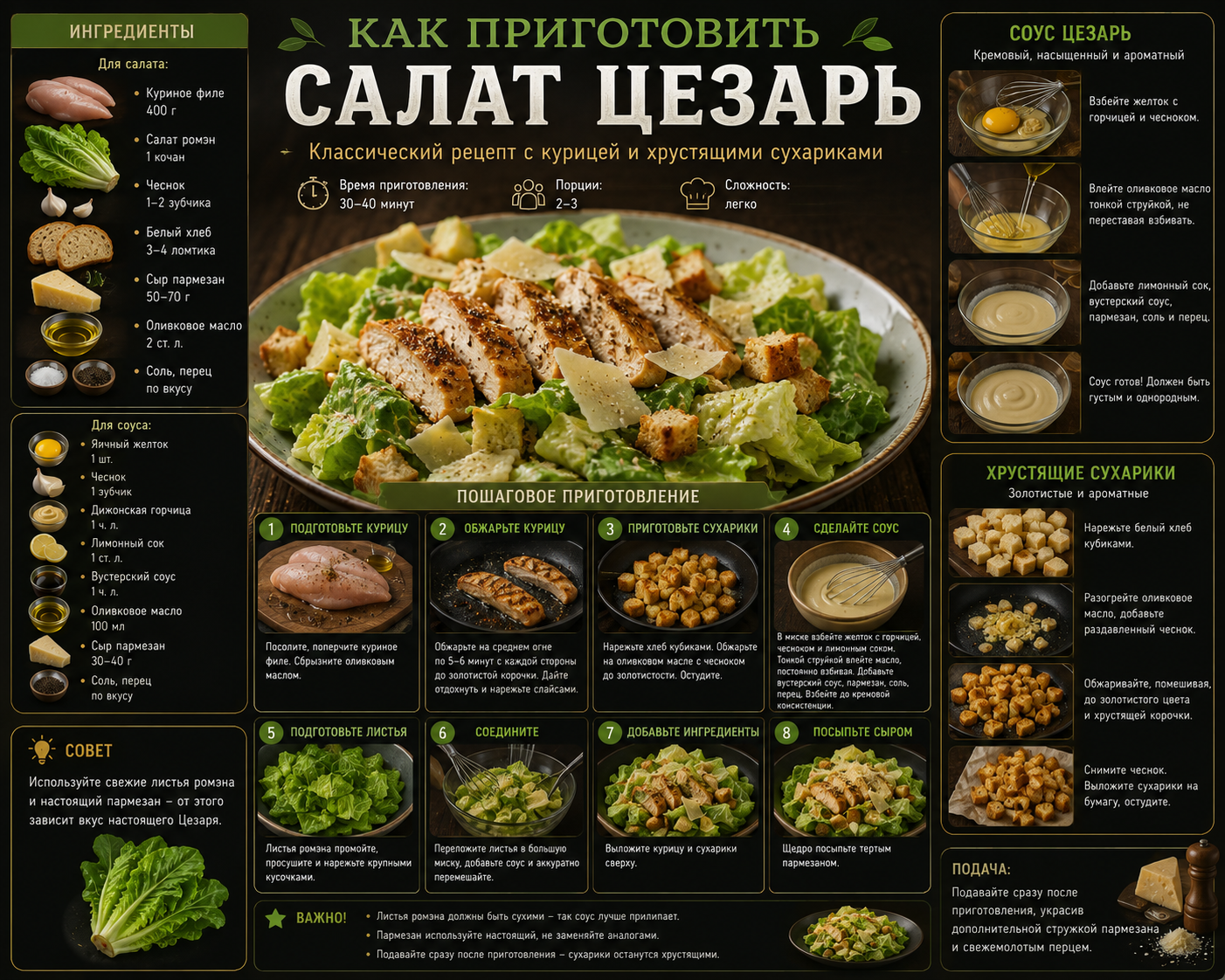 как приготовить салат цезарь