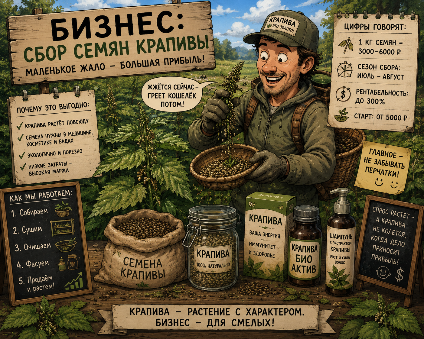 сбор семян крапивы